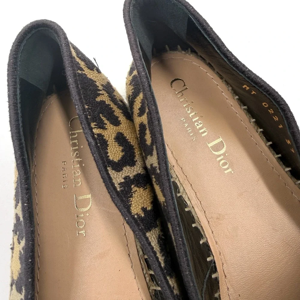 Christian Dior Granville Leopard Espadrilles Beige Black Logo Flat 37 / 7